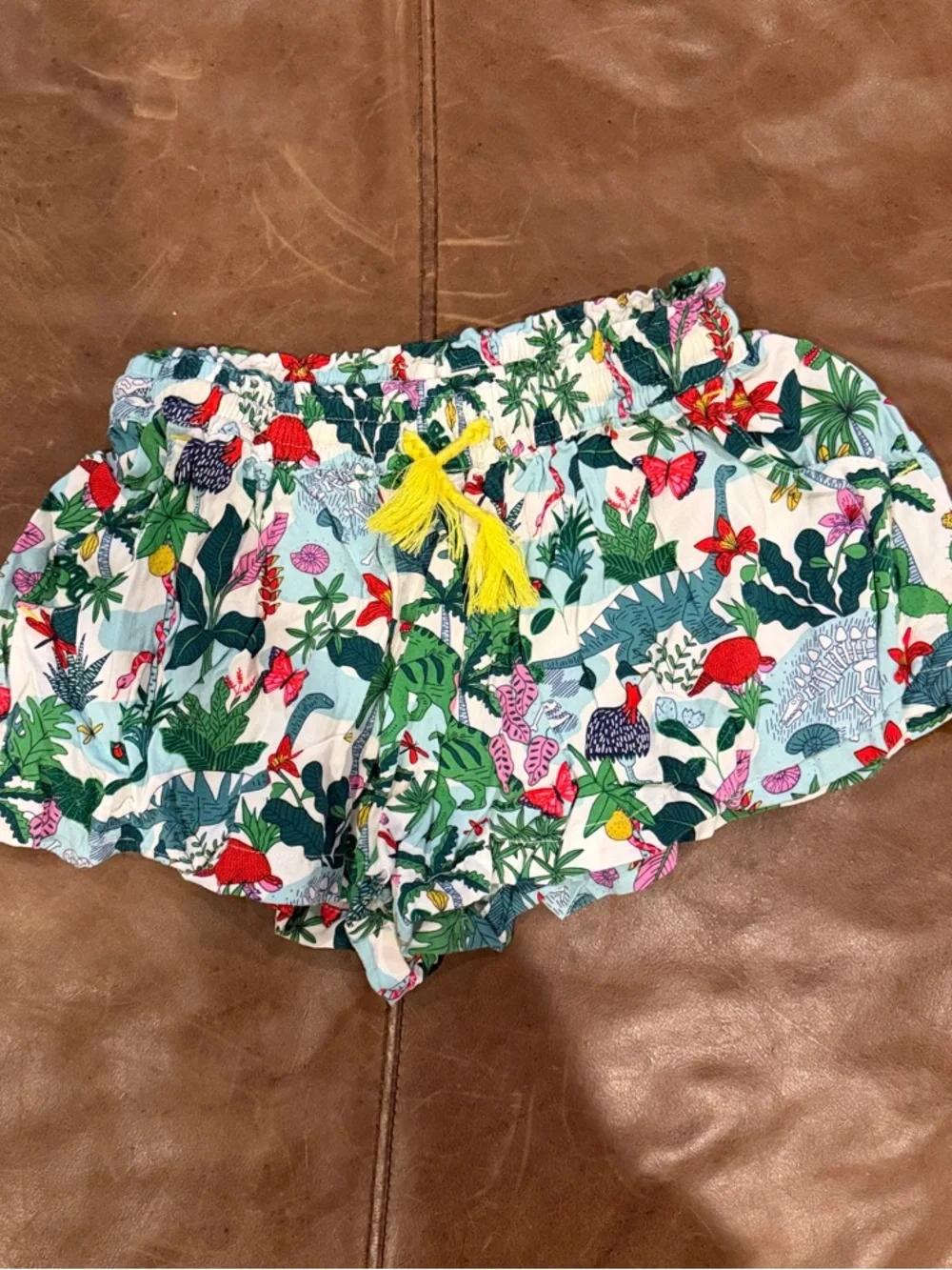 Mini Boden Jungle Print Girl’s Shorts with Yellow Drawstring
